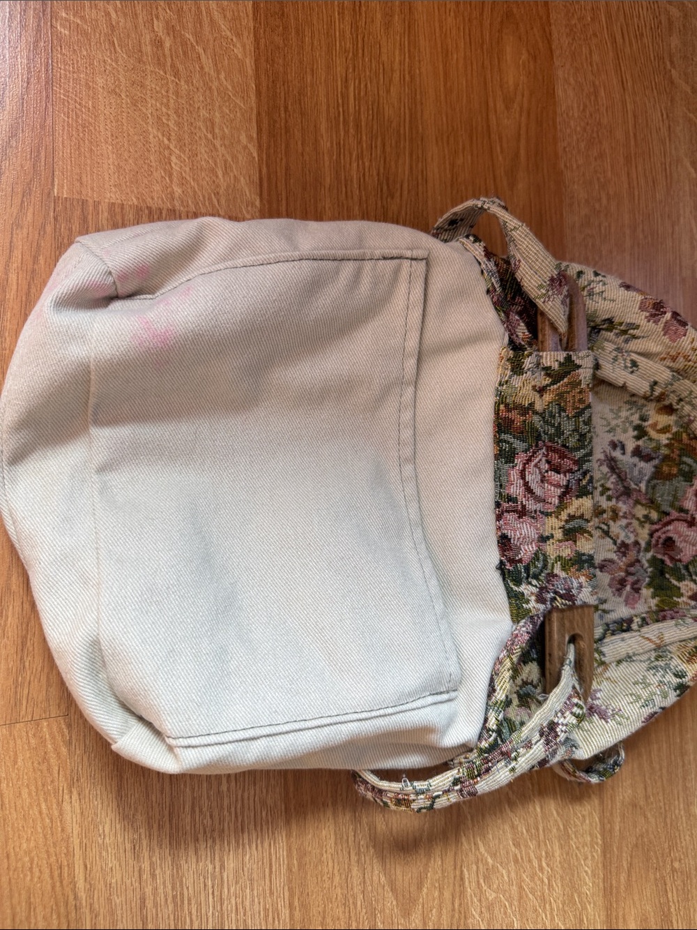 Vintage 90s Unique Creations Floral Tapestry Bag Wooden Handle cottagecore - Picture 11 of 11